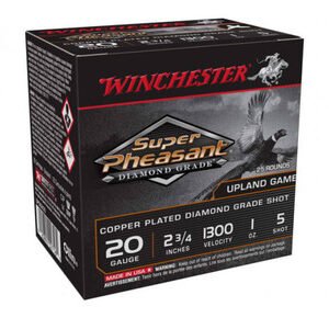 Winchester 20 Gauge Super Pheasant Ammunition SPDG205 #5 Copper Plated Diamond Grade Shot 2-3/4" 1oz 1300fps 25 Rounds