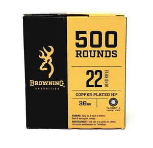 Browning 22 LR Ammunition BPR B194122000 36 Grain Copper Plated Hollow Point Value Pack of 500 Rounds