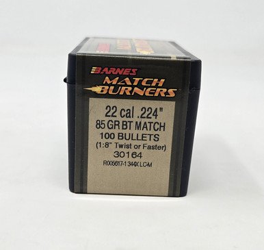 Barnes 22 Cal (.224 Dia) Reloading Bullets Match Burner B30164 85 Grain Boat Tail Hollow Point 100 Pieces