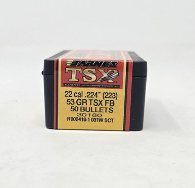 Barnes 22 Cal (.224 Dia) Reloading Bullets Copper TSX B30180 53 Grain Flat Base Hollow Point 50 Pieces