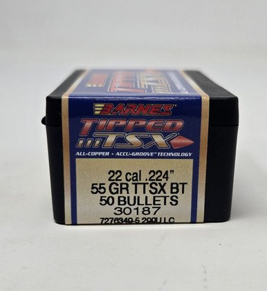Barnes 22 Cal (.224 Dia) Reloading Bullets Copper TTSX B30187 55 Grain Boat Tail Ballistic Tip 50 Pieces