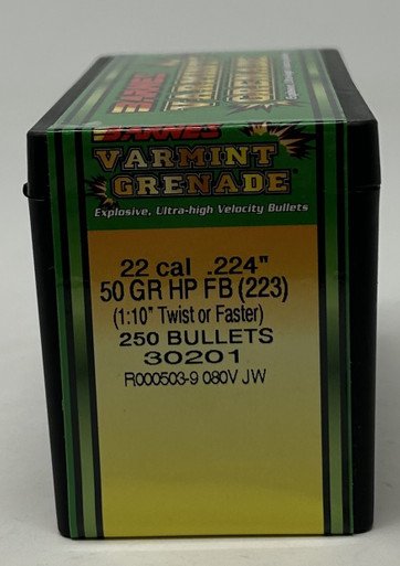 Barnes 22 Cal (.224 Dia) Reloading Bullets Varmint Grenade Copper B30201 50 Grain Frangible Hollow Point 250 Pieces