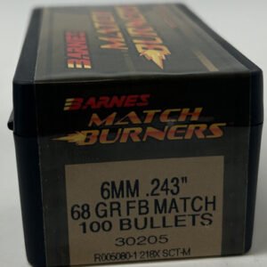 Barnes 6mm (.243 Dia) Reloading Bullets Match Burner B30205 68 Grain Flat Base Hollow Point 100 Pieces