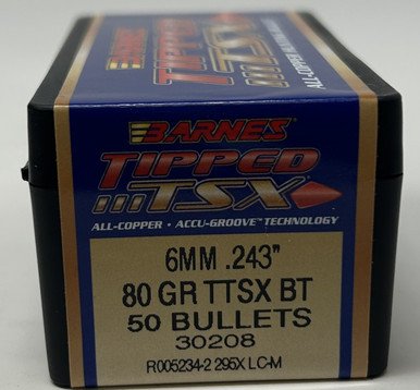 Barnes 6mm (.243 Dia) Reloading Bullets Copper TTSX B30208 80 Grain Boat Tail Ballistic Tip 50 Pieces