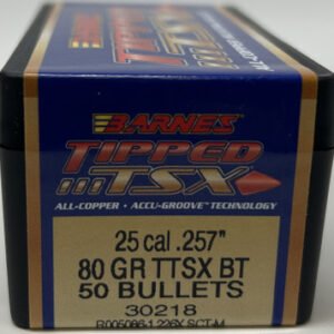 Barnes 25 Cal (.257 Dia) Reloading Bullets Copper TTSX B30218 80 Grain Boat Tail Ballistic Tip 50 Pieces