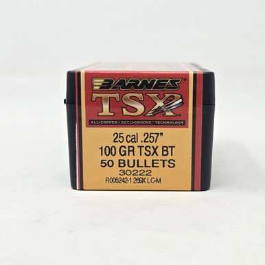 Barnes 25 Cal (.257 Dia) Reloading Bullets Copper TSX B30222 100 Grain Boat Tail Hollow Point 50 Pieces