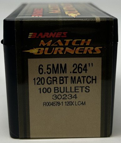 Barnes 6.5mm (.264 Dia) Reloading Bullets Match Burner B30234 120 Grain Boat Tail Open Tip 100 Pieces