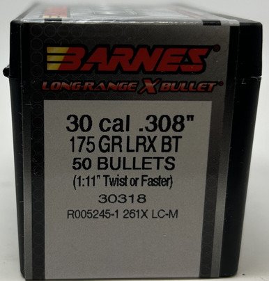 Barnes 30 Cal (.308 Dia) Reloading Bullets Copper LRX B30318 175 Grain Boat Tail Ballistic Tip 50 Pieces