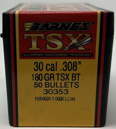 Barnes 30 Cal (.308 Dia) Reloading Bullets Copper TSX B30353 180 Grain Boat Tail Hollow Point 50 Pieces