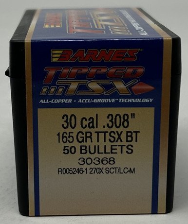 Barnes 30 Cal (.308 Dia) Reloading Bullets Copper TTSX B30368 165 Grain Boat Tail Ballistic Tip 50 Pieces