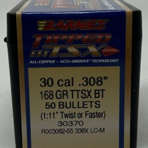 Barnes 30 Cal (.308 Dia) Reloading Bullets Copper TTSX B30370 168 Grain Boat Tail Ballistic Tip 50 Pieces