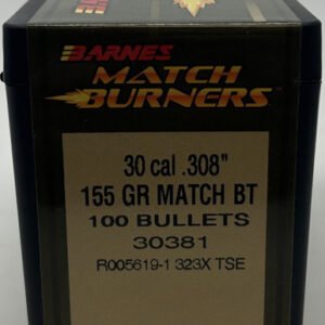 Barnes 30 Cal (.308 Dia) Reloading Bullets Match Burner B30381 155 Grain Boat Tail Hollow Point 100 Pieces