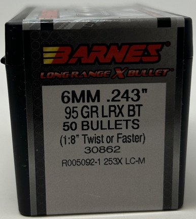 Barnes 6mm (.243 Dia) Reloading Bullets Copper LRX B30862 95 Grain Boat Tail Ballistic Tip 50 Pieces