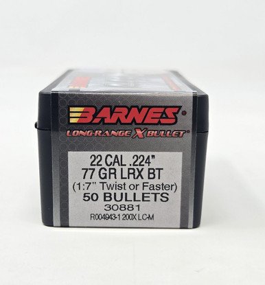 Barnes 22 Cal (.224 Dia) Reloading Bullets Copper LRX B30881 77 Grain Boat Tail Ballistic Tip 50 Pieces