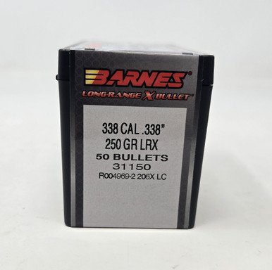 Barnes 338 Cal (.338 Dia) Reloading Bullets Copper LRX B31150 250 Grain Boat Tail Ballistic Tip 50 Pieces