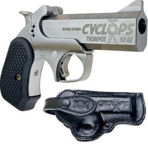 Bond Arms BACYP-50AE Cyclops Thumper Satin Package Big Bore .50 AE 4.25" Single Shot Matte Stainless/Black B6 Resin Grips W/ Leather Holster