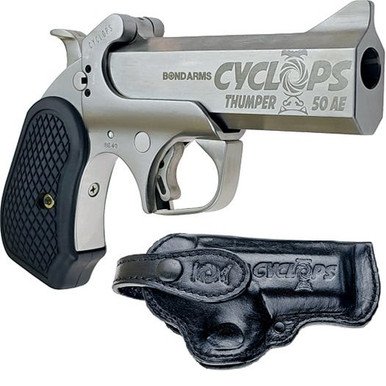 Bond Arms BACYP-50AE Cyclops Thumper Satin Package Big Bore .50 AE 4.25" Single Shot Matte Stainless/Black B6 Resin Grips W/ Leather Holster