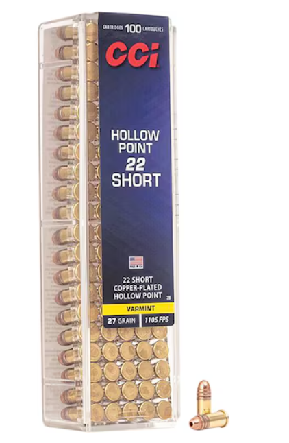 CCI 22 Short Ammo 27 Grain Plated Hollow Point Box of 100