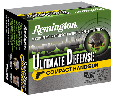 Remington 45 ACP Ammunition Ultimate Defense Compact CHD45APBN 230 Grain Brass Jacket Hollow Point 20 Rounds