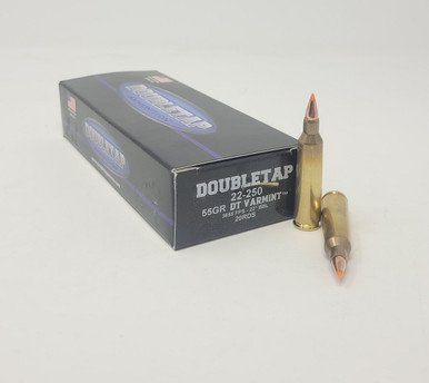 DoubleTap 22-250 Ammunition 2225055BK 55 Grain Varmint Ballistic Tip 20 Rounds