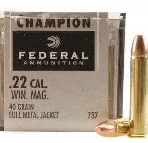 Federal 22 Win Mag Ammunition Champion F737 40 Grain Full Metal Jacket 50 Rounds