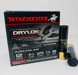 Winchester 12 Gauge Ammunition Drylok Super Steel High Velocity SSH12LHBB BB Shot 3-1/2" 1-1/2oz 1475fps 25 Rounds