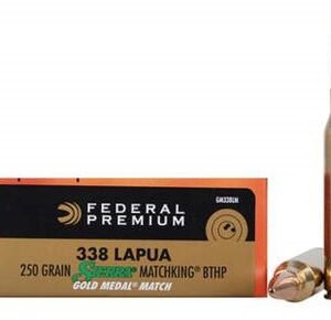 Federal 338 Lapua Mag Ammunition Gold Medal GM338LM 250 Grain Sierra Matchking Boat Tail Hollow Point 20 rounds