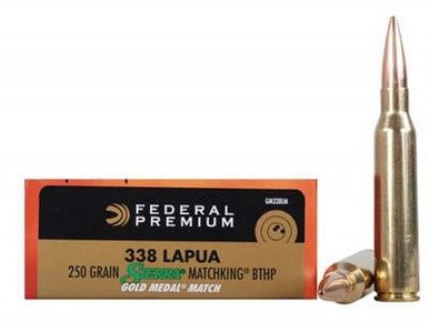 Federal 338 Lapua Mag Ammunition Gold Medal GM338LM 250 Grain Sierra Matchking Boat Tail Hollow Point 20 rounds