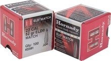 Hornady ELD Match 22 Caliber .224 Projectiles 22491 52 Grain 100 Pieces
