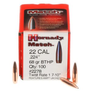 Hornady 22 Cal (.224 Dia) Reloading Bullets 68 Grain 2278 Hollow Point Boat Tail Match 100 Pieces