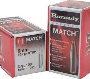 Hornady 6mm (243 Dia) Reloading Bullets 2458 105 Grain Hollow Point Boat Tail 100 Pieces