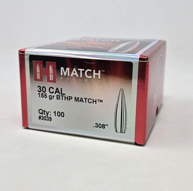 Hornady 30 Cal (.308 Dia) Reloading Bullets Match H3039 155 Grain Boat Tail Hollow Point 100 Pieces
