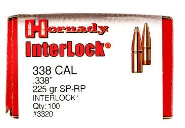 Hornady 338 Cal (.338 Dia) Reloading Bullets H3320 225 Grain Interlock Soft Point 100 Pieces