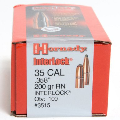 Hornady 35 Cal (.358 Dia) Reloading Bullets H3515 200 Grain Interlock Round Nose Soft Point 100 Pieces