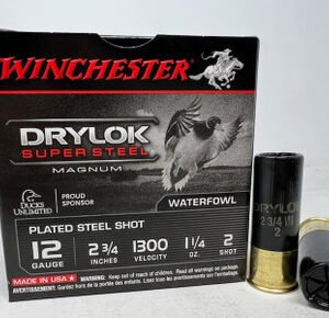 Winchester 12 Gauge Drylok Super Steel Ammunition XSM122 #2 Plated Steel Shot 2-3/4" 1-1/4oz 1300fps 25 Rounds