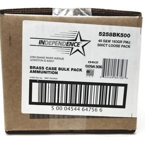 CCI 40 S&W Ammunition Independence 5258BK500 180 Grain Full Metal Jacket Loose Bulk Pack of 500 Rounds