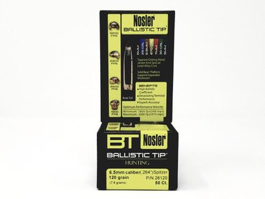 Nosler 6.5mm/.264 diam Reloading Bullets 26120 120 Grain Spitzer 50 Pieces