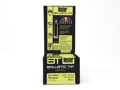 Nosler 30 Caliber/.308 diam Reloading Bullets 30165 165 Grain Spitzer 50 Pieces