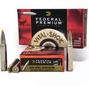 Federal 338 Win Mag Ammunition Vital-Shok P338TT2 200 Grain Trophy Bonded Ballistic Tip 20 Rounds