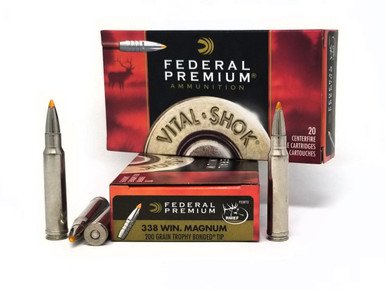 Federal 338 Win Mag Ammunition Vital-Shok P338TT2 200 Grain Trophy Bonded Ballistic Tip 20 Rounds