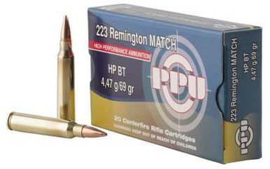 Prvi PPU 223 Remington/5.56 NATO Ammunition PPM2231 69 Grain Match Hollow Point Boat Tail 20 Rounds