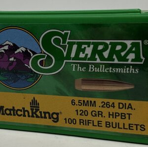Sierra 6.5mm (.264 Dia) Reloading Bullets Matchking SRAA1725 120 Grain Hollow Point Boat Tail 100 Pieces