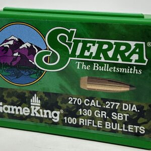 Sierra 270 Cal (.277 Dia) Reloading Bullets Gameking SRAA1820 130 Grain Boat Tail Spitzer Soft Point 100 Pieces