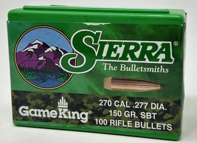 Sierra 270 Cal (.277 Dia) Reloading Bullets Gameking SRAA1840 150 Grain Boat Tail Spitzer Soft Point 100 Pieces