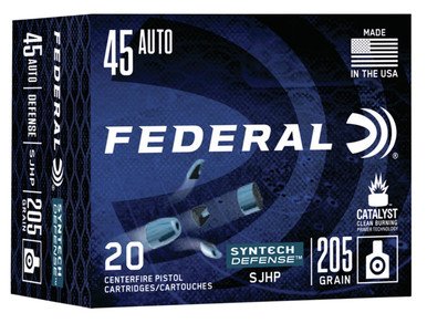 Federal 45 Auto Ammunition S45SJT1 Syntech 205 Grain Semi-Jacketed Hollow Point 20 Rounds