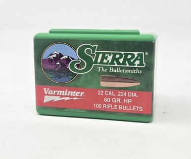 Sierra 22 Cal (.224 Dia) Reloading Bullets Varminter SRAA1375 60 Grain Hollow Point 100 Pieces