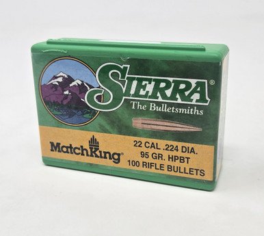 Sierra 22 Cal (.224 Dia) Reloading Bullets Matchking SRAA1396 95 Grain Hollow Point Boat Tail 100 Pieces