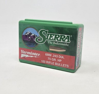 Sierra 6mm (.243 Dia) Reloading Bullets Varminter SRAA1510 75 Grain Flat Base Hollow Point 100 Pieces