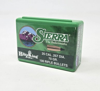 Sierra 25 Cal (.257 Dia) Reloading Bullets Blitzking SRAA1605 70 Grain Flat Base Ballistic Tip 100 Pieces