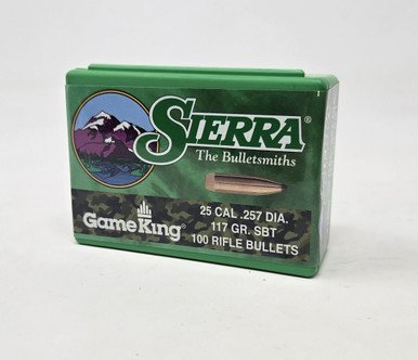 Sierra 25 Cal (.257 Dia) Reloading Bullets Gameking SRAA1630 117 Grain Boat Tail Spitzer Soft Point 100 Pieces